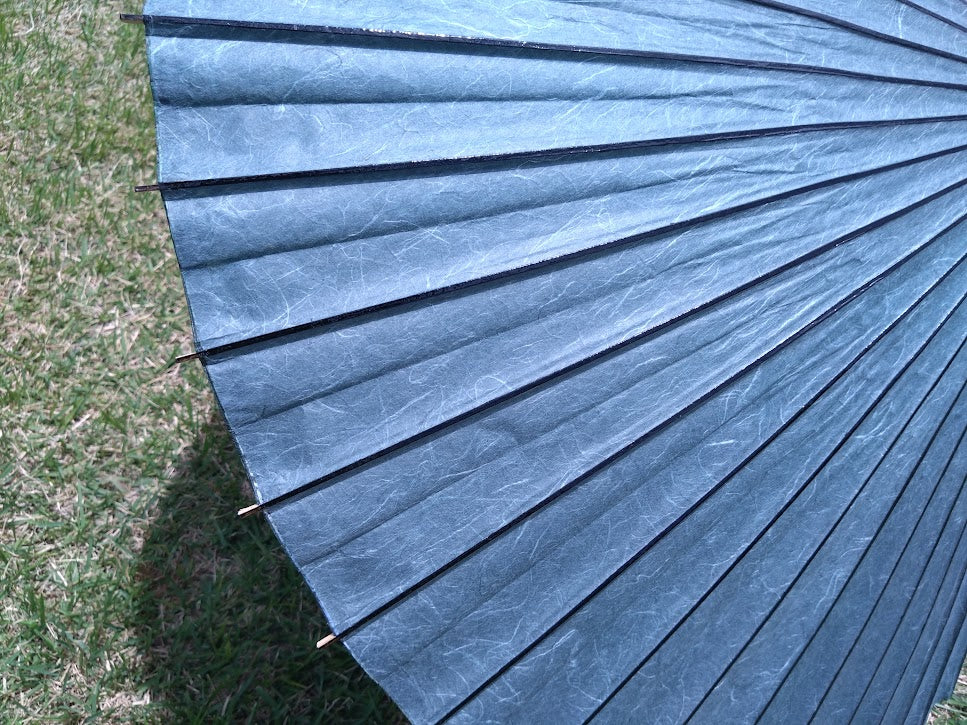 Japanese parasol, double layered, navy blue background with floral arabesque pattern