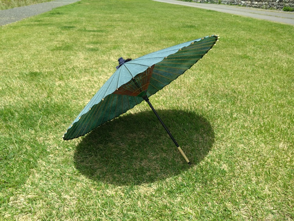 Japanese parasol, double layered, navy blue background with floral arabesque pattern