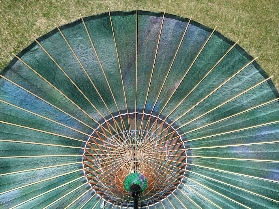 Japanese parasol, double layered, navy blue background with floral arabesque pattern