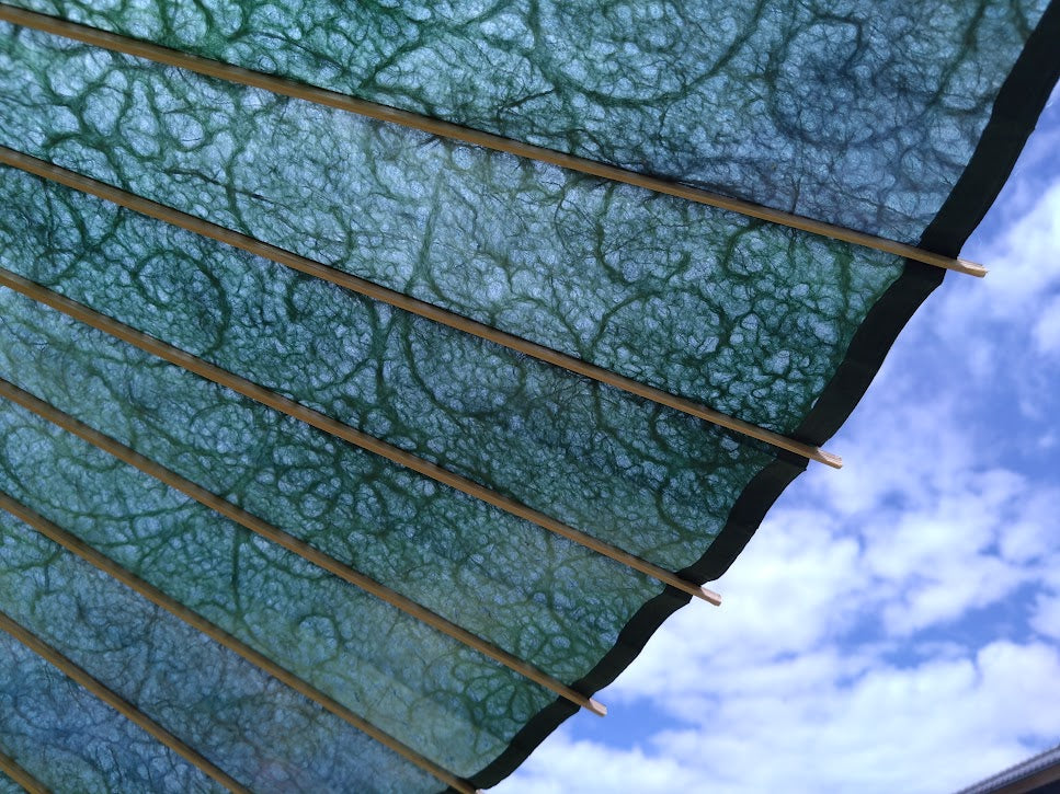 Japanese parasol, double layered, navy blue background with floral arabesque pattern