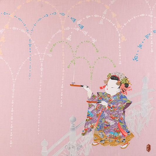 加賀友禅 ハンカチ 由水十久作・水芸