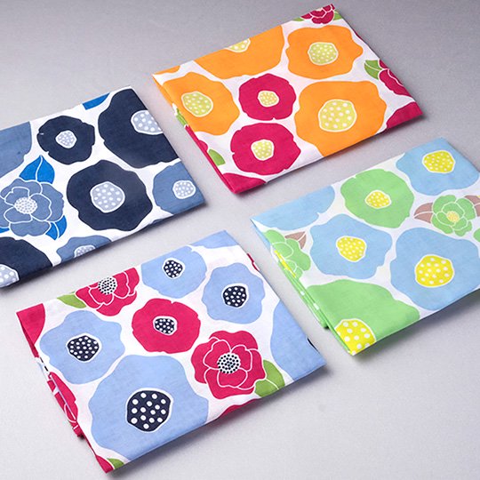 Tsubaki Series Yuzen Camellia Dish Towel, Camellia Small Furoshiki, Camellia Tenugui 3-Piece Set