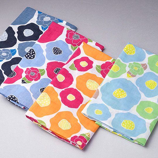 Tsubaki Series Yuzen Camellia Dish Towel, Camellia Small Furoshiki, Camellia Tenugui 3-Piece Set