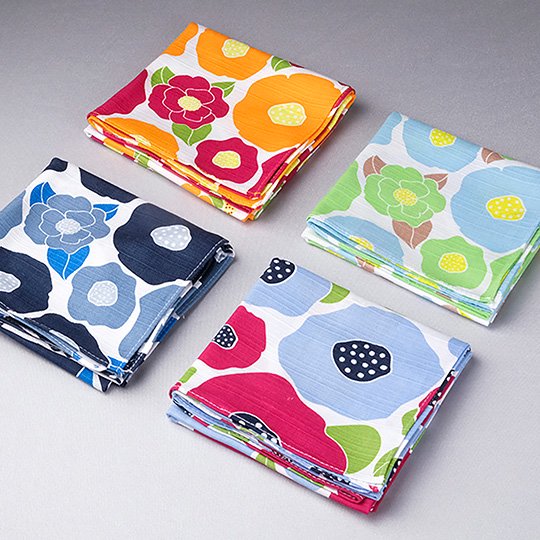 Tsubaki Series Yuzen Camellia Dish Towel, Camellia Small Furoshiki, Camellia Tenugui 3-Piece Set